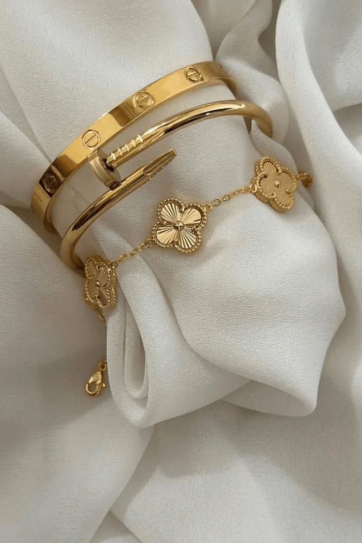 Bracelets Dores Clou Vis et Trefle
