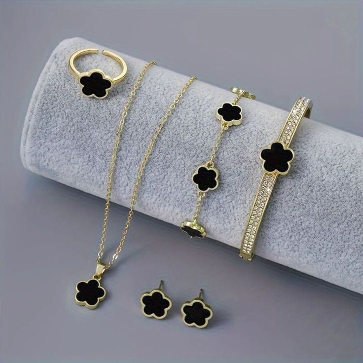 Set Bijoux Trefle Noir 5 Pieces